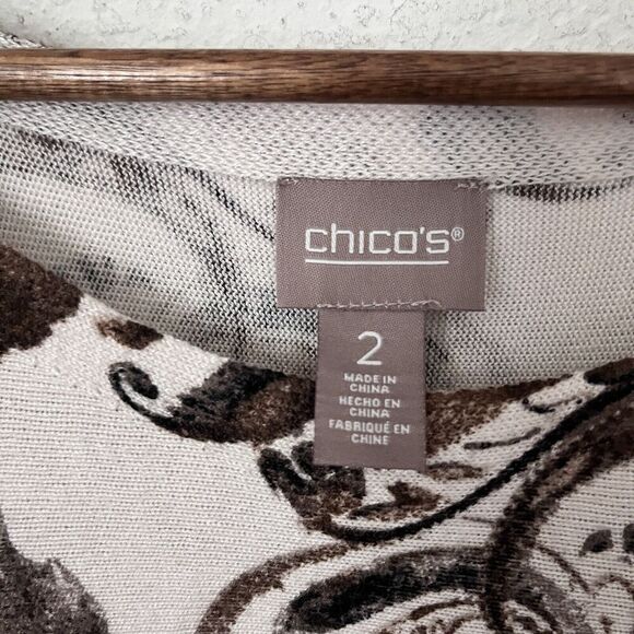 Chico’s Womens Lightweight Sweater Paisley Size 2 (L) Brown Long Sleeve Tunic - Picture 6 of 7